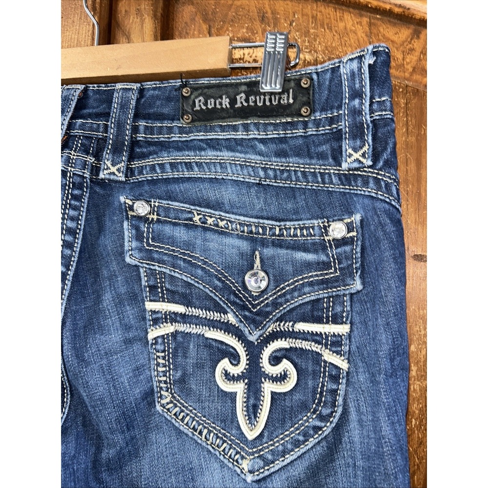 Women's Rock Revival GWEN Boot Bootcut Jeans Sz 32 NO Pilling Flap Pockets